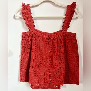 Sezane Red Crochet Tank Top